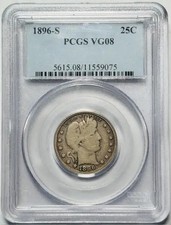 1896 S Barber Quarter PCGS VG-8 Key Date!