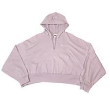 Nike Hoodie Womens Small Purple Oversized Crop Fleece Swoosh Pullover DM6417-530