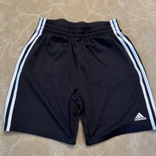 Adidas Boys Athletic Shorts Black White Polyester Drawstring Size S