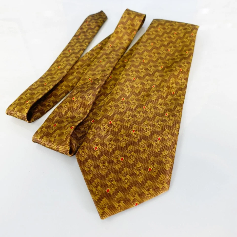 Corbata para el cuello para hombre marrón dorado abstracto zig zag rayas chevron ancho EMILIO CASUCCI Foto 4 de 4
