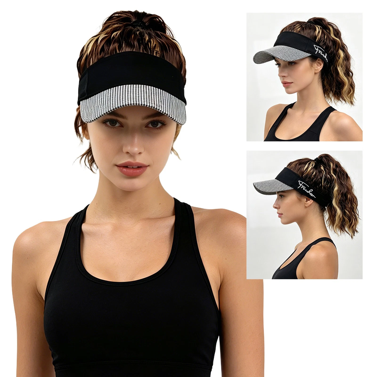 Women's Baseball Cap with Attached Ponytail Wig Hair Sports Sun Hat Adjustable