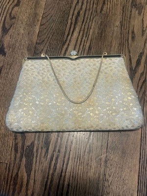 Vintage 1950s/60s Flah & Co. After Five Silver and Gold Brocade Evening Clutch w
