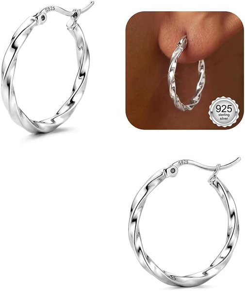 925 Silber Creolen Damen,Hypoallergene Twisted Ohrringe-image