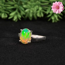 Fire Opal Gemstone 925 Sterling Silver Ring Handmade Jewelry Gift For Valentine