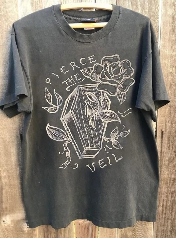 Pierce the Veil rock band retro short sleeve charcoal color unisex Tshirt