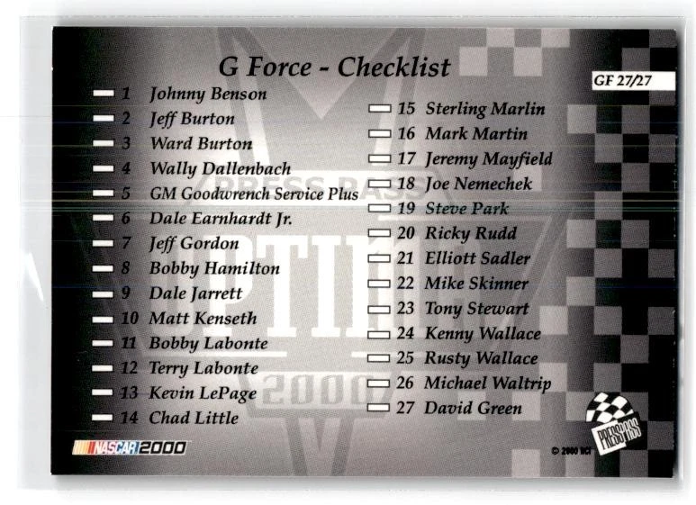2000 Press Pass Optima #GF 27 David Green G-Force Cicci-Welliver Racing - Image 2 of 2