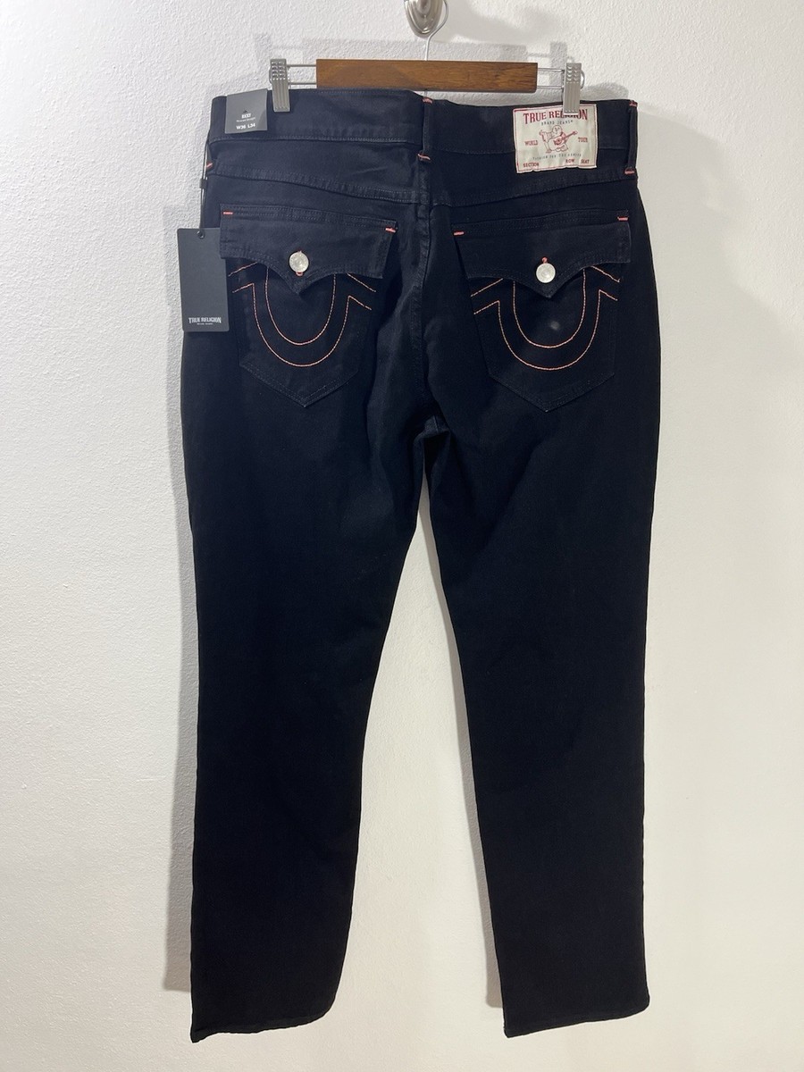True Religion Ricky SN Flap Straight Black Jeans Mens Size 36x34