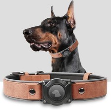 AirTag Dog Collar - Leather Dog Collar with Air Tag Holder  IPX8 Waterproof,...