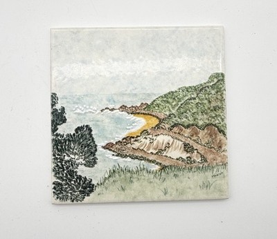 Palos Verdes California Coastline Hand Painted Ceramic Tile Signed Landscape 6''