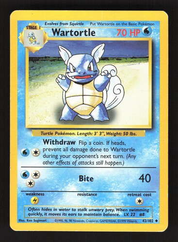 Wartortle #042/102 Base Set Uncommon Vintage - MP - Picture 1 of 2