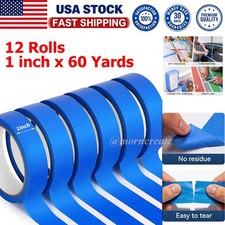 12 Rolls Blue Painters Masking Tape 1 Inch x 60 Yards 5.5 Mil FOR Walls Painting