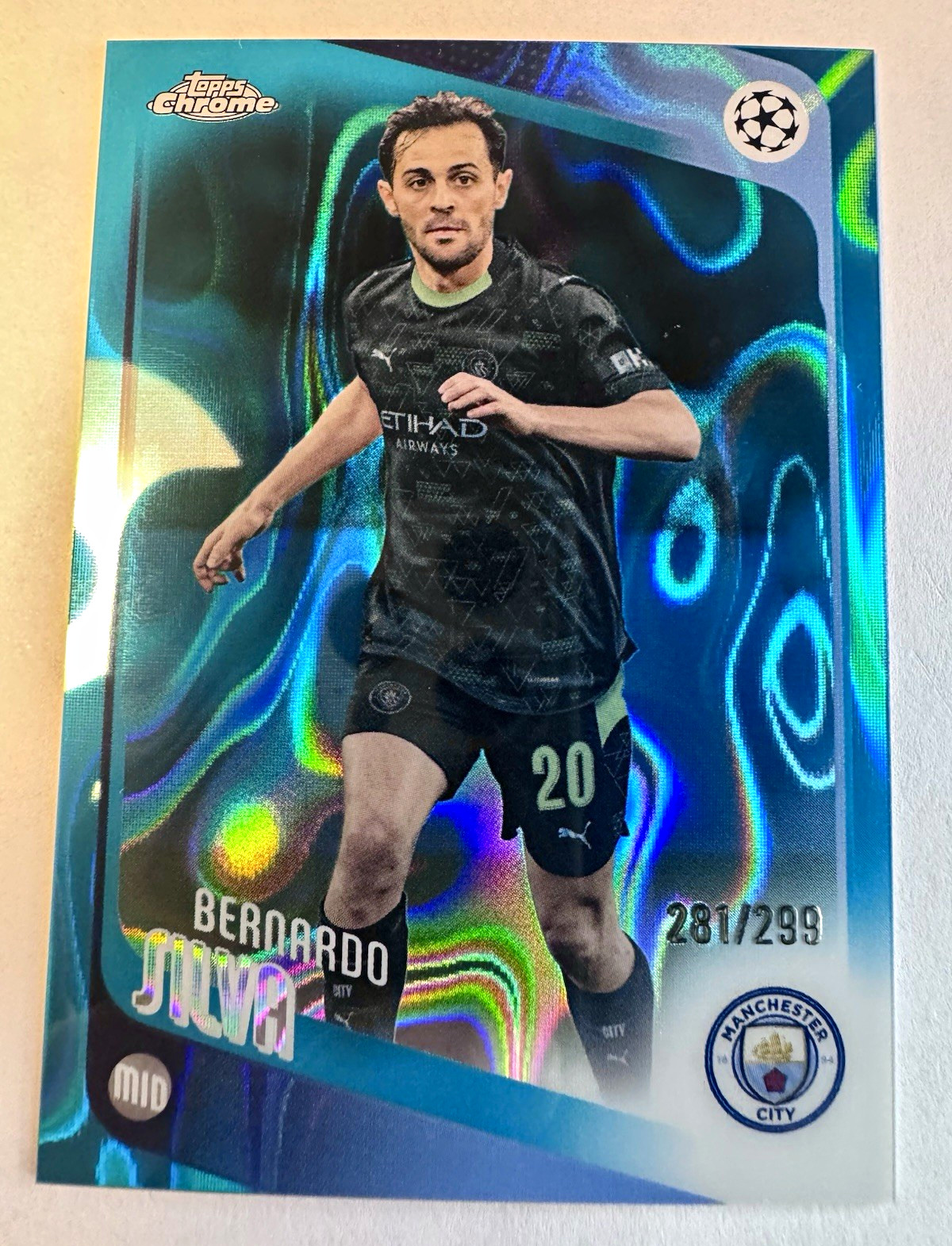 Topps 2025-26 Chrome UEFA Club Competitions Bernardo Silva #2 Teal Lava /299