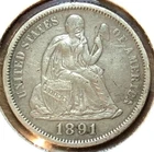 1891 P Seated Liberty Silver Dime VF Very Fine
