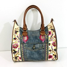 Borsa a tracolla Desigual ricamata floreale denim tasche esterne/interne
