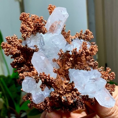 405g Rare!! iridescent Native Copper with calcite crystal mineral-symbiosis
