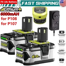 1丨6X For Ryobi P108 18VOLT ONE Plus Battery & Charger LI-ION 6000mAh Capacity