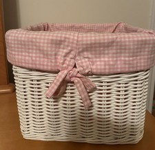 POTTERY BARN KIDS- White Sabrina Basket with Liner Pink Gingham 