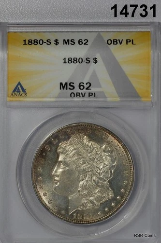 1880 S MORGAN SILVER DOLLAR ANACS CERTIFIED MS62 OBVERSE PL ORIGINAL #14731