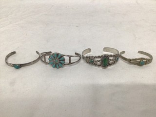 Sterling Silver Turquoise Cuff Bracelet Lot (4 Pieces) Adult XS 31g