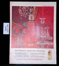 1957 FOUR ROSES FULL QUART Give "Roses" In Crystal This Christmas Print Ad 51274