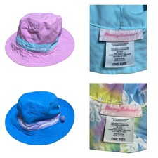 Tommy Bahama Kids Bucket Hat Pink Aqua Stripe One Size Blue Reversible Tie Dye