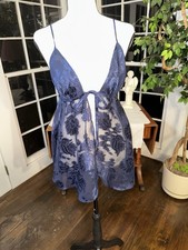 VTG SMALL Navy Blue Babydoll Lingerie Victoria  s Secret Burnout Mesh Nightgown