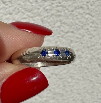 Vintage Soviet 916 Silver Ring USSR Jewelry with 3 Synthetic Sapphire Stones