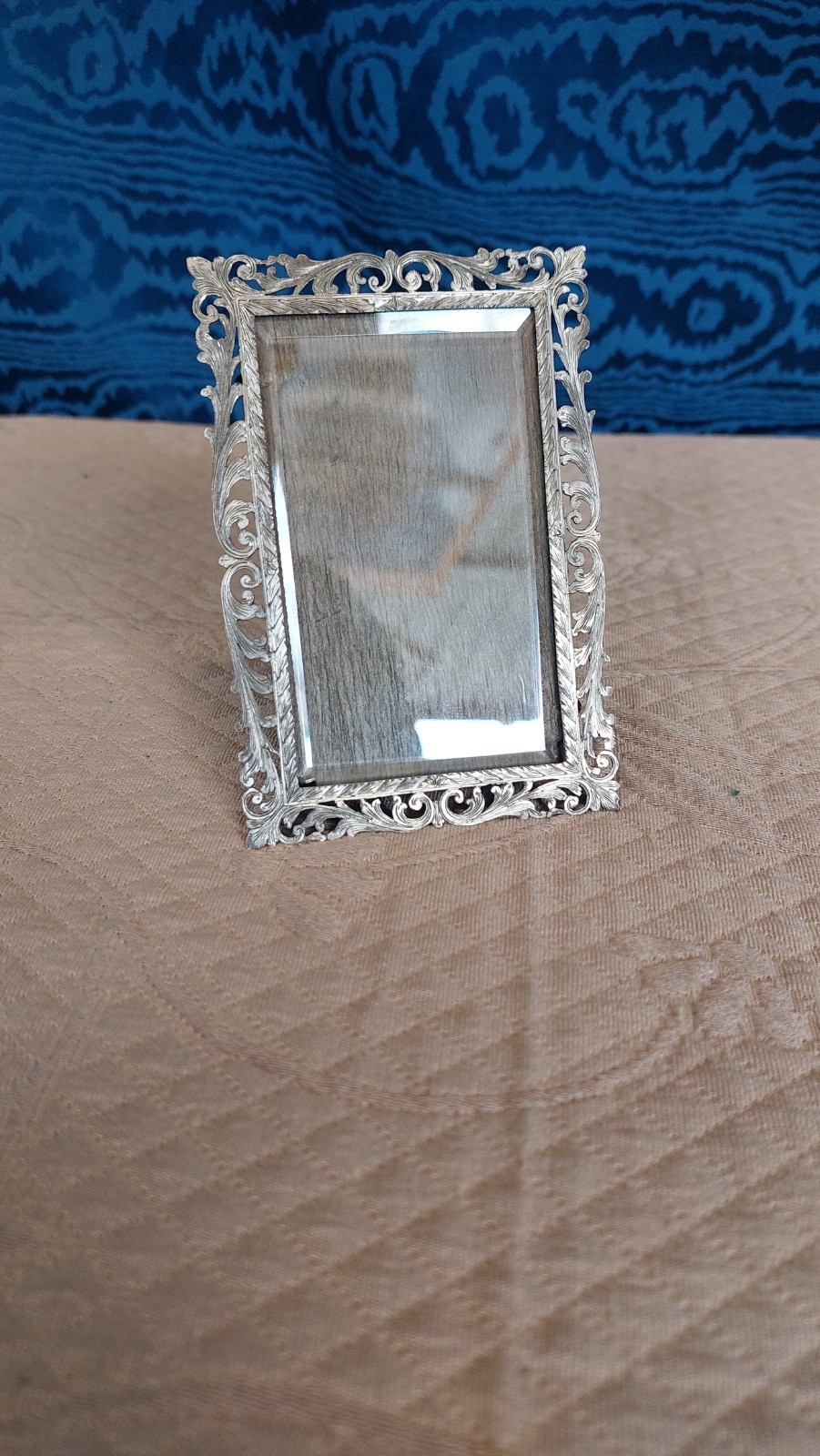 Antique Perforated and Engraved Silver Photo Frame With Ground Glass 
