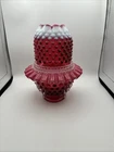 VTG Fenton Cranberry Opalescent Hobnail Glass 3 Piece Fairy Lamp Votive Holder