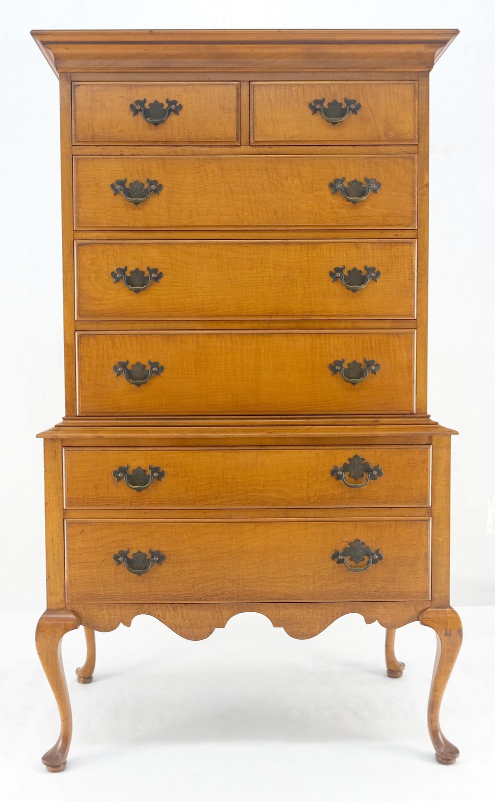 Queen Ann Tiger Maple 7 Drawers High Boy Dresser Solid Oak Dovetail Drawers NICE