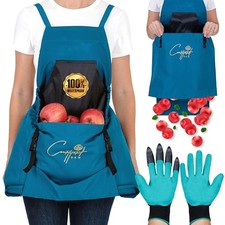 Gardening Apron with Pockets, Adjustable Cross Back Gardening Smock with Blue