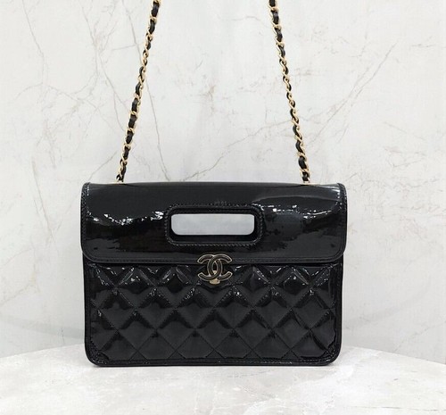 CHANEL Black Patent Flap Bag with New Internal Chip AS4036 144357712