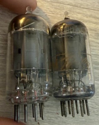 Match Pair NOS RCA 12AU7 Long Gray Plates [] Getters Late Fifties
