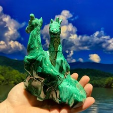HAND CARVED Malachite Animal - BEAUTIFUL Double Giraffe - 1,019 grams (ma6)