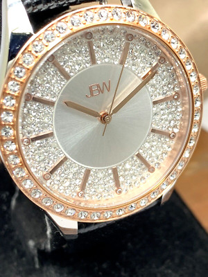 JBW Womens Watch J6367-10C Quartz 10 Year Anniversary Crystals Pave Leather Band