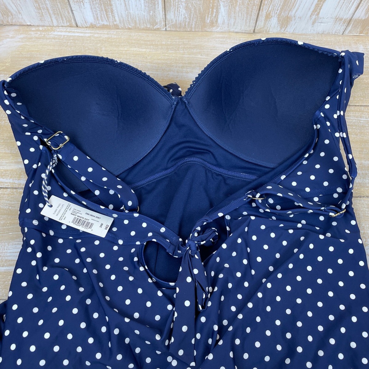 その他 B Sonnet Shores Lined Navy & White Polka Dots Tankini Top Size 24W