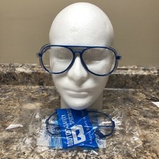 Vtg BOUTON Z87 Rare Blue Clear Safety Glasses Side Shield Plastic NOS 4200 140mm