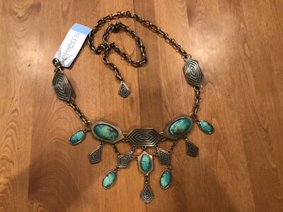 NWT CHICOS FAUX TURQUOISE ANTIQUED GOLD CHAIN BELT/ NECKLACE!