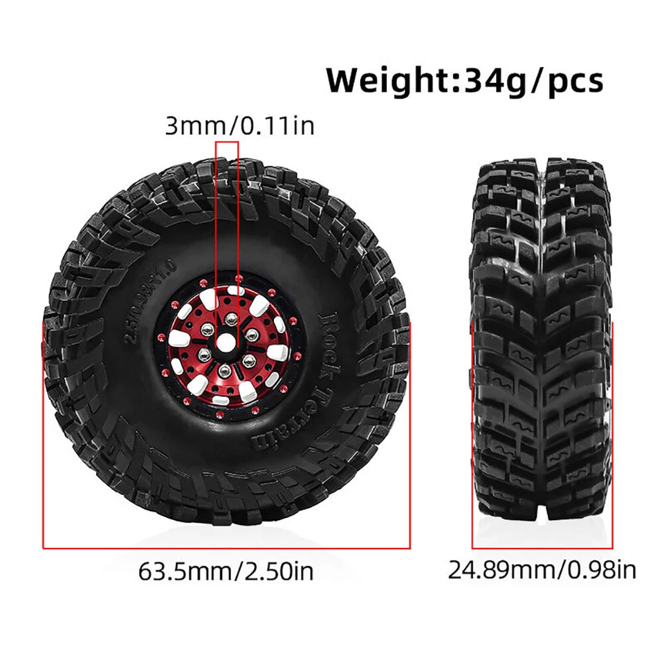 1.0" Alloy Wheels Rim Rubber Tire for 1/18 TRX4M SCX24 FMS Ascent-18 RC Car - Image 3 of 4