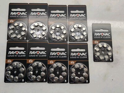 8 Pack RAYOVAC Size 312 LC-8A Loud N' Clear Hearing Aid Batteries Lot of 9 
