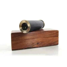Handheld Telescope in wood box - Black Leather | Handcrafted Brass Telescope