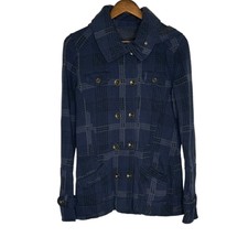 Hurley Women's Blue/black Plaid Double Breasted Hooded Jacket Size Medium