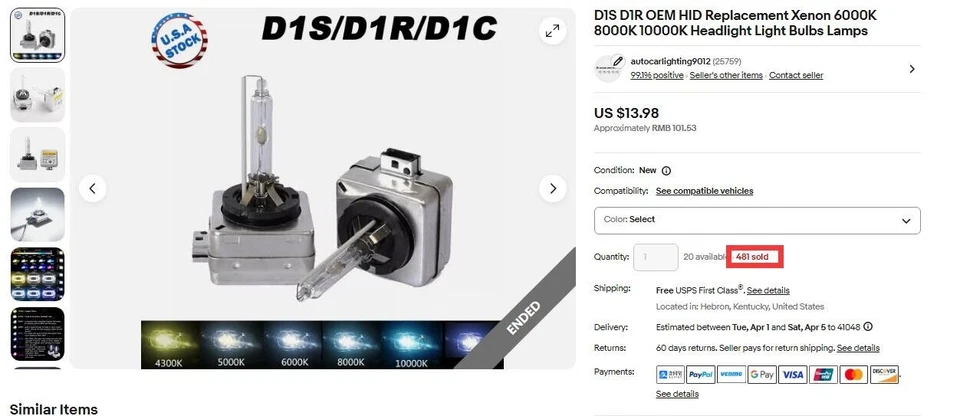 D1S D1R OEM HID Replacement Xenon 6000K 8000K 10000K Headlight Light Bulbs Lamps - Image 2 of 4