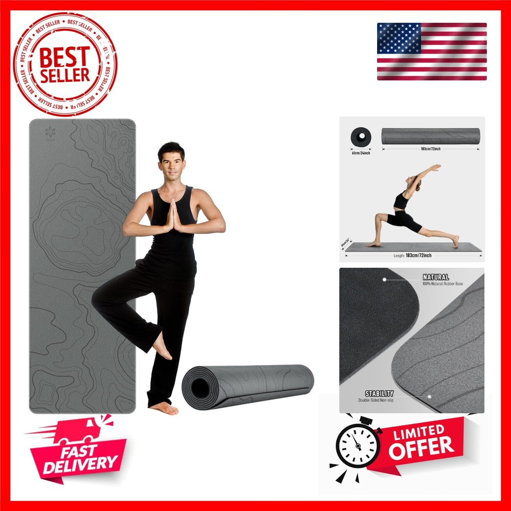Non Slip Yoga Mat for Women and Men - 4mm Thick Anti-Tear Natural Rubber Workout Mat