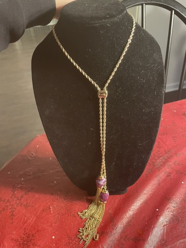 $78 NWOT TRINA TURK SAMPLE 40" GOLD TONE Y NECKLACE W/ PINK PENDENTS- JL97 - Afbeelding 1 van 6