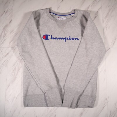 Champion Mens Jumper 100% Cotton Crew Neck Pullover Gray S
