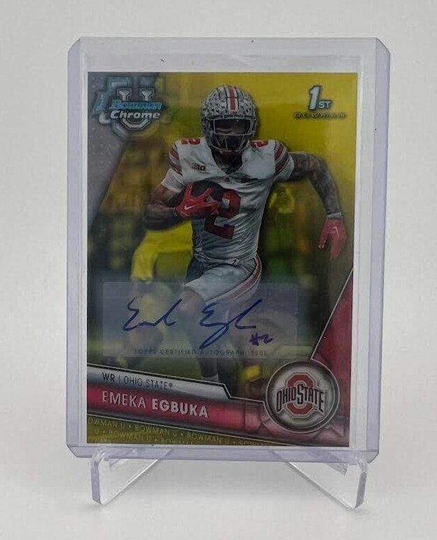 2023 Bowman University Chrome Emeka Egbuka 1st Yellow Autograph  Auto Card 46/75