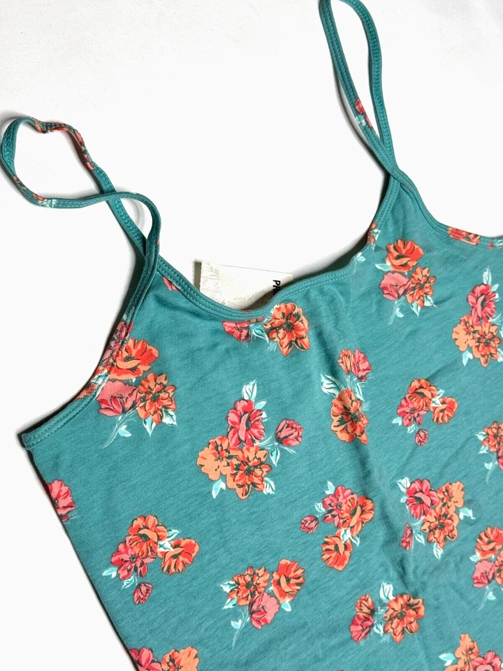 Camiseta sin mangas Pacsun Nollie Cami L Turquesa Coral Floral Correas de espagueti ajustables Foto 2 de 4