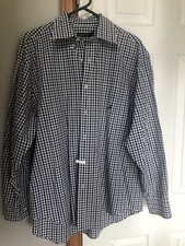 Nautica 80  s Two-Ply Cotton Mens Blue  White Gingham Size Large Button Down Top