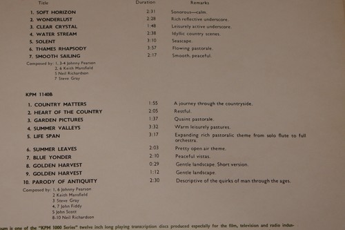 KPM MUSIC 1140 ~ SOFT HORIZONS ~ MANSFIELD PEARSON FIDDY SCOTT ~ LIBRARY UK LP - Picture 2 of 3